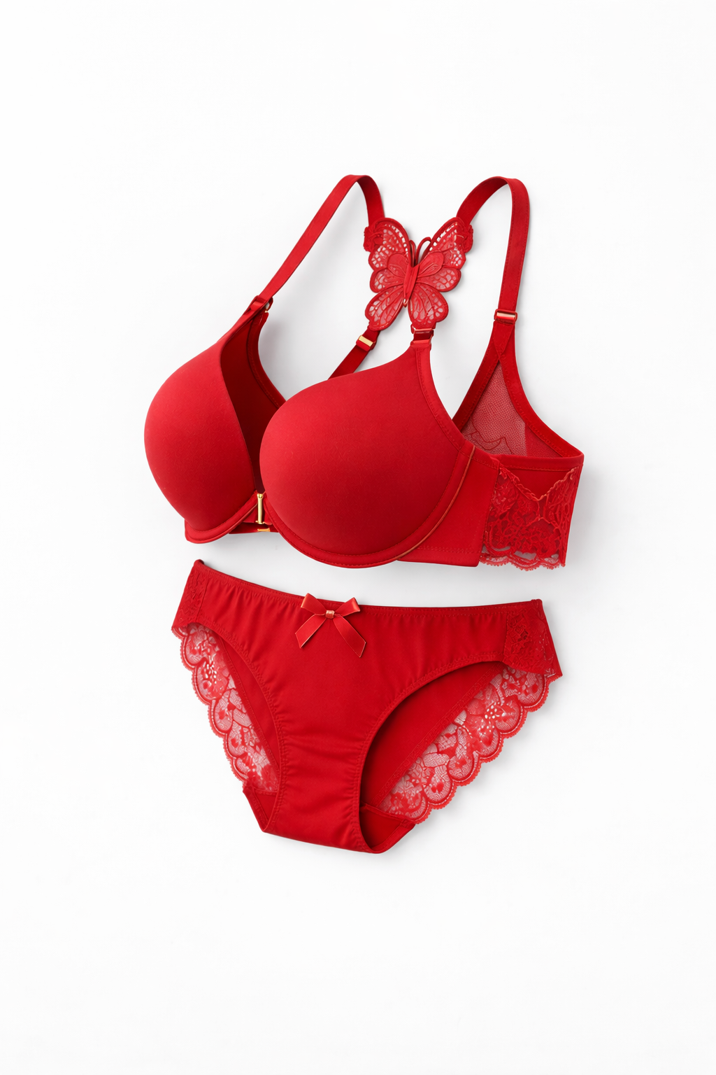 Front Open Butterfly Back Push Up Bra & Panty Set