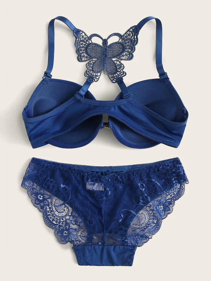 Front Open Butterfly Back Push Up Bra & Panty Set