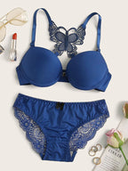 Front Open Butterfly Back Push Up Bra & Panty Set