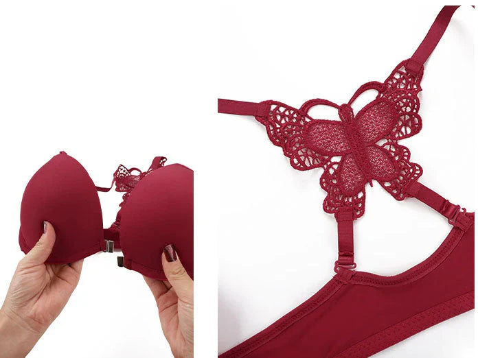 Front Open Butterfly Back Push Up Bra & Panty Set