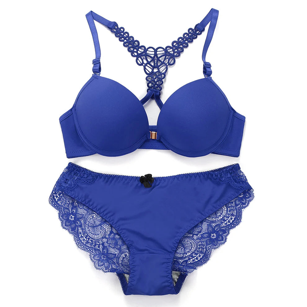 Front Open Butterfly Back Push Up Bra & Panty Set